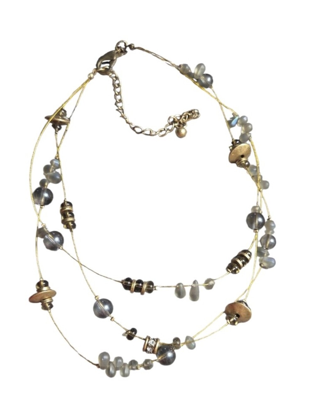 Chicos Matte Gold TonedDelicate Gold & Gray Beaded Layered Necklace